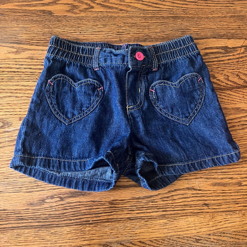 Carter’s blue Jean shorts with heart pockets, pull on shorts.